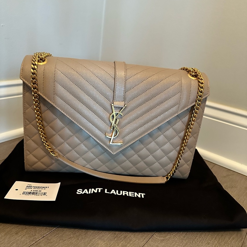 Saint Laurent Taupe Quilted Shoulder Bag